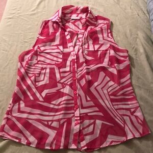 🌺NY&Co Sleeveless Pink & White Collared Top🌺